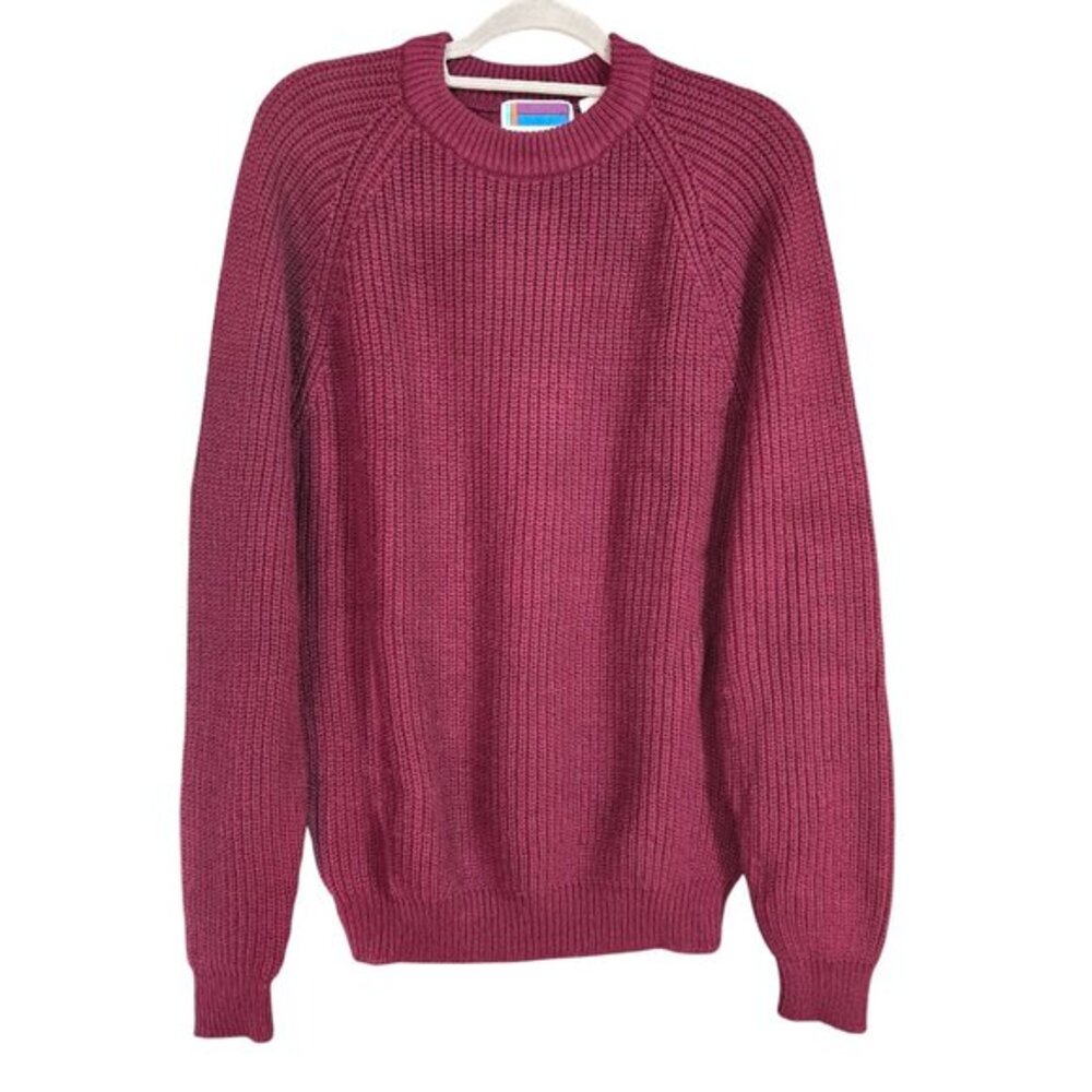 Vintage Sweater Graphix Burgundy Maroon Ribbed Knit Sweater‎ M Acrylic Crew Neck